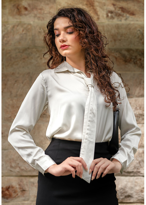 HANNA OFF WHITE SATIN BLOUSE